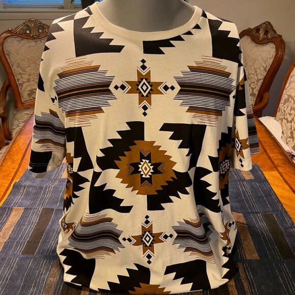 NWOT Geometric Print Short Sleeve T-shirt Men's XL Cream Black Gold - Picture 4 of 4